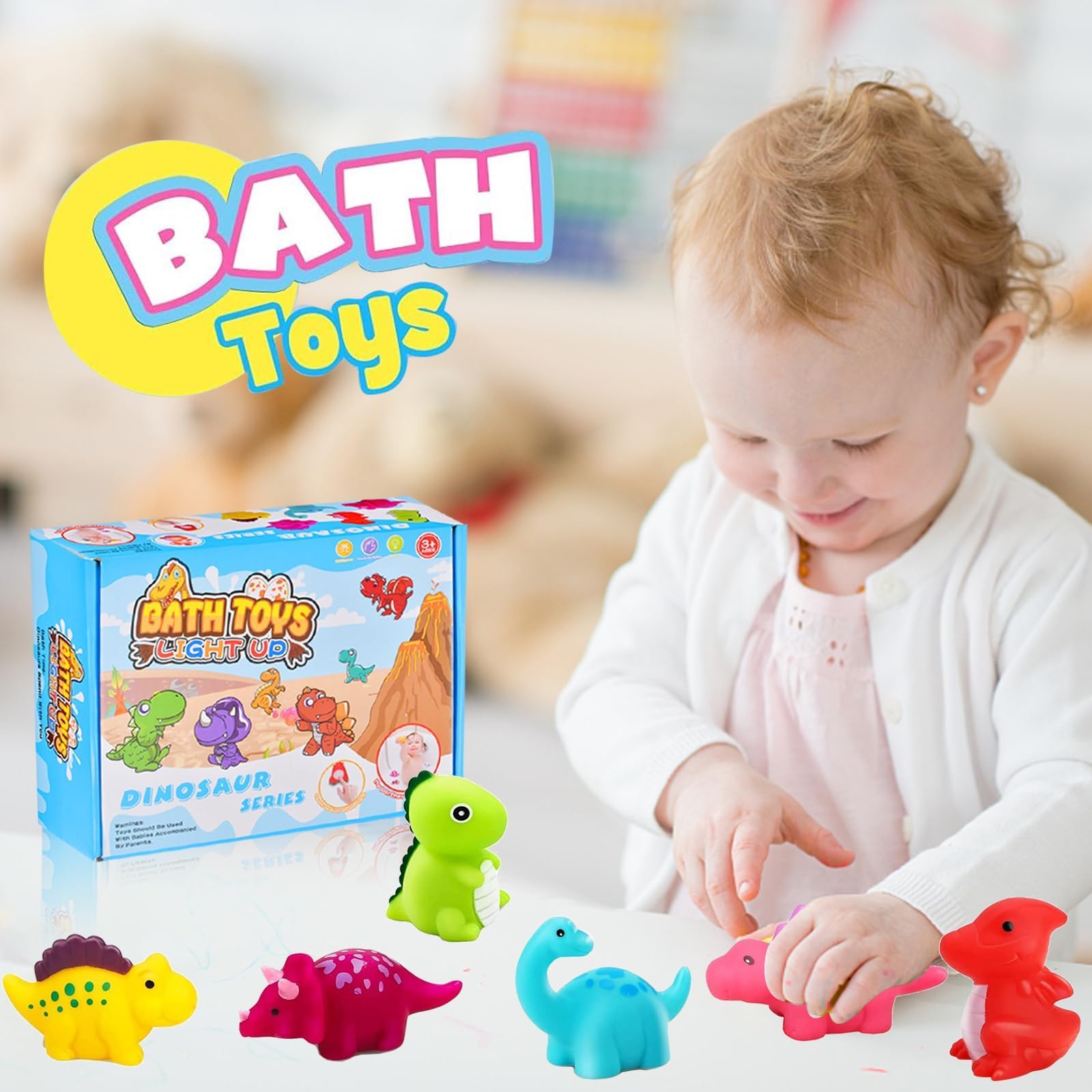 6 Stück Dinosaurier Badewannen Spielzeug Baby,Dinosaurier Schwimmendes Badewanne Spielzeug,LED Dinosaurier Badespielzeug Kinder,Wasserspielzeug Kinder Badespielzeug Baby Geschenk Badewannen Spielzeug 6