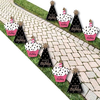 Amazon Com Chic Happy Birthday Pink Black And Gold Lawn