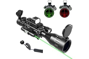 UUQ 4-12&16X50 AO Rifle Scope Red/Green Illuminated Range Finder Reticle W/Green Laser - Holographic Reflex Red Dot Sight - 5 Brightness Modes Flashlight