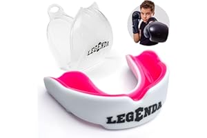 Legenda Sports Mouthguard for Kids (w/ Case), Professional Mouthguard for Boxing, MMA, Karate, Football, BJJ, Martial Arts, Rugby, Lacrosse, Hockey (White / Pink)