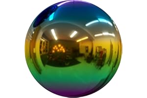 JforSJizT 12 inch Diameter Gazing Ball,Rainbow Stainless Steel Polished Reflective Smooth Garden Sphere Globe Mirror,Colorful and Shiny Addition to Any Garden or Home