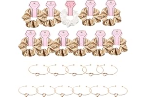 Set of 22 Bridesmaid Proposal Gifts Set Include 1 White & 10 Champagne Large Satin Hair Scrunchies and 11Rose Gold Knot Brace