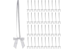 Meseey 50pcs 8 Inch Stretch Elastic Loops with Pre-Tied Silver Ribbon Bows for Gift Wrapping,Baby Showers, Weddings, Christmas Boxes (8", Silver)