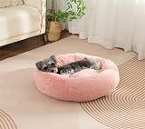 Enjamoy Plush Donut Dog Bed Pink 60cm Calming Round Pet Cushion Self-Warming view 5