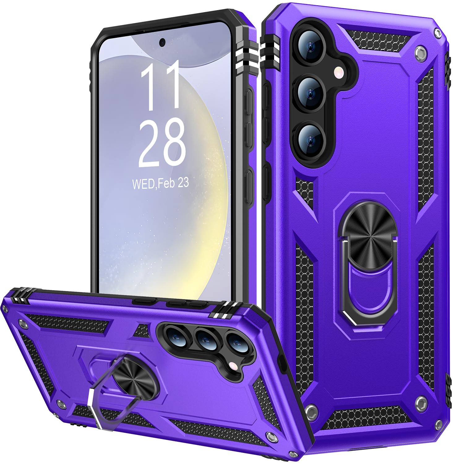 IKAZZ for Galaxy S25 Plus Case,Military Grade Shockproof Heavy Duty Protective Phone Cover Pass 16ft Drop Test with Magnetic Kickstand Car Mount Holder Purple