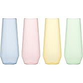 48 Pack Ribbed Ripple Stemless Toasting Glasses, Origami Durable 9 Oz BPA-Free Disposable Plastic Champagne Flutes for Weddings, Bars, Events, and Celebrations (48, Ribbed Color Collection)
