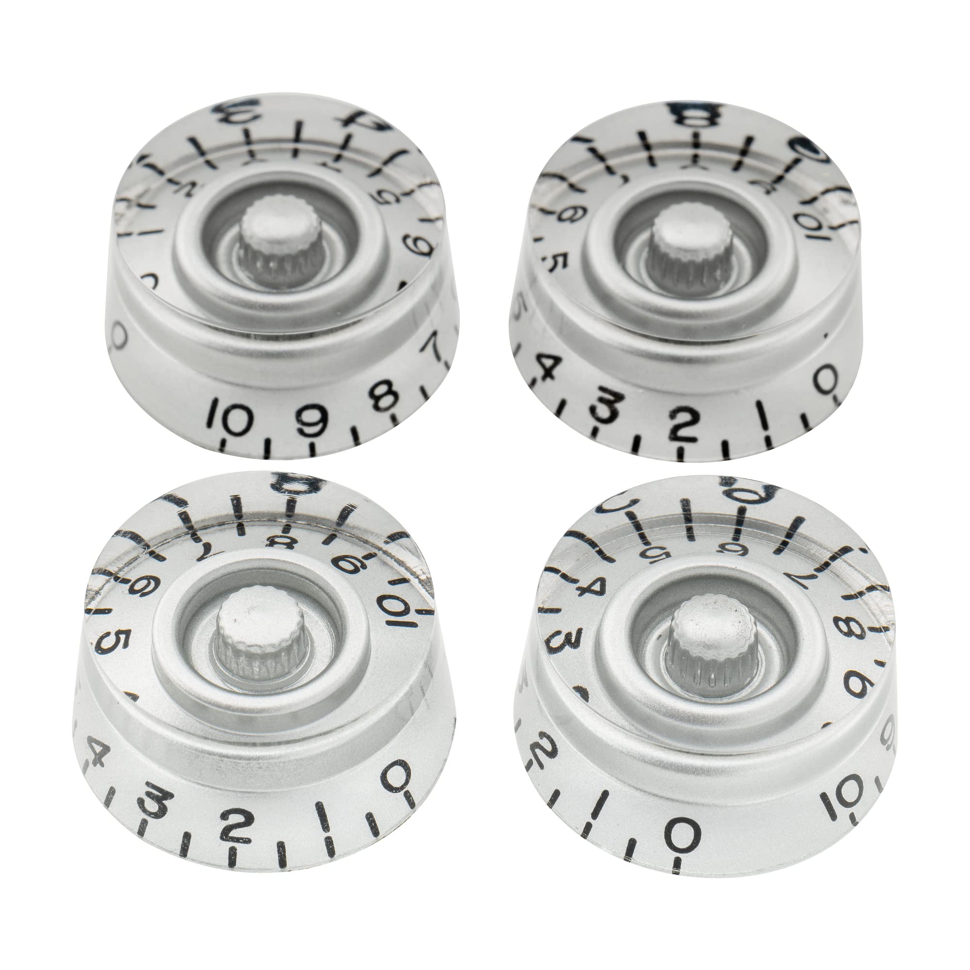 Musiclily Pro Left Handed Metric Size 18 Splines Guitar Speed Control Knobs for Epiphone Les Paul SG Style, Silver (Set of 4)