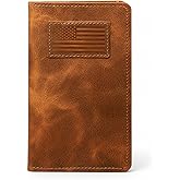 Full-Grain Leather Classic Long Bifold Wallet - Sleek Handcrafted Vertical Wallet - Compact Minimalist Men's Bifold Wallets w/ Multiple Card Slots, 2 Long Side Pockets, and Sleeve (American Flag)