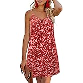 ULTRANICE Women's Summer Casual Beach Dresses V Neck Spaghetti Straps Polka Dot Backless Swing Mini Sun Dress(Floral I,XL)