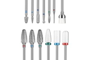 Depvko 13PC Nail Drill Bits Set, Drill Bits for Nails, 3pcs Tungsten Carbide Drill Bits+ 3pcs Ceramic Efile Nail Drill Bits+ 6pcs Cuticle Drill Bits+ 1pcs Brush, 3/32 inch Nail Bits for Nail Drill