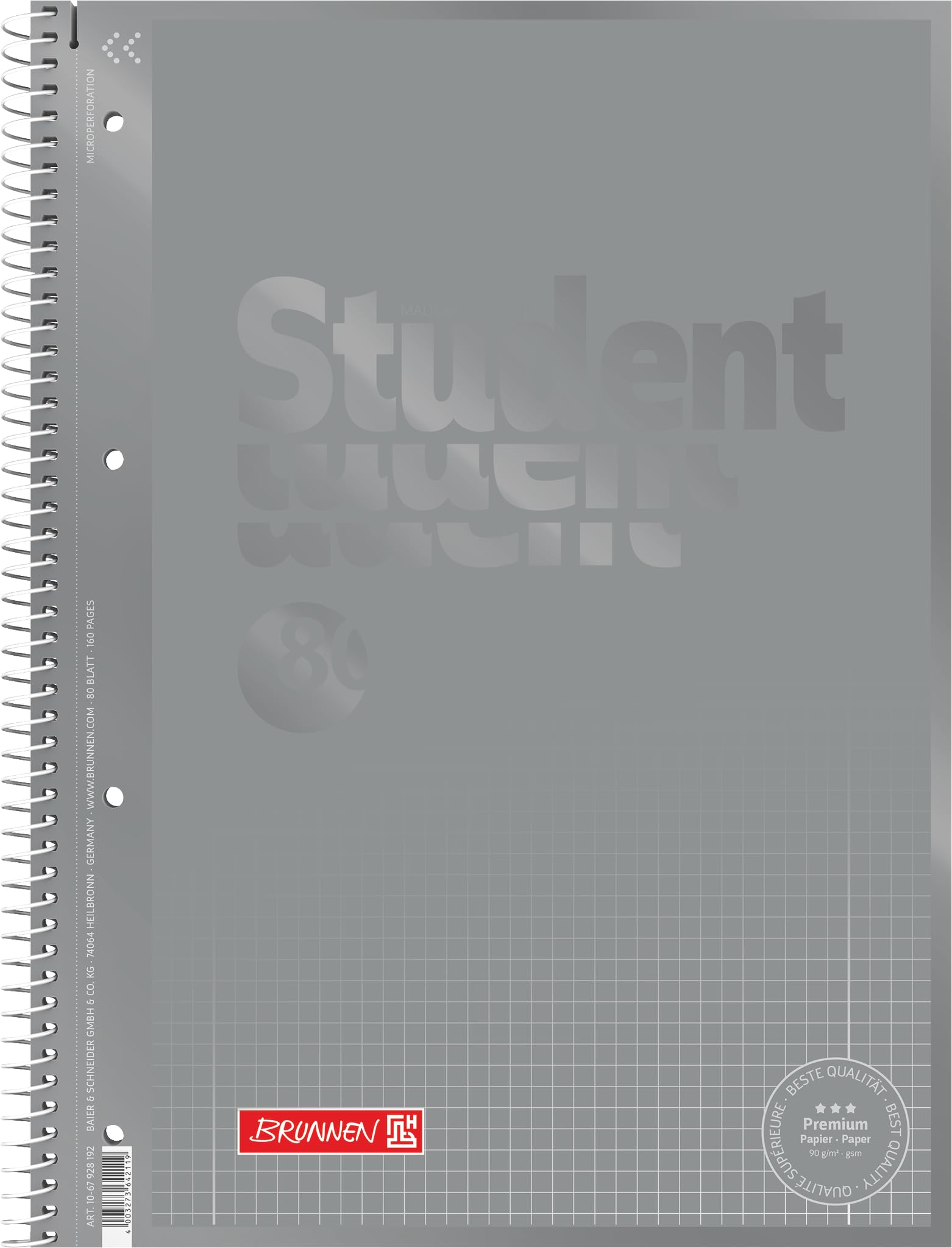 Brunnen 1067928192 Notepad/College Notepad Student Colour Code (A4 Squared Ruling 28, 90 g/m², 80 Sheets) Silver