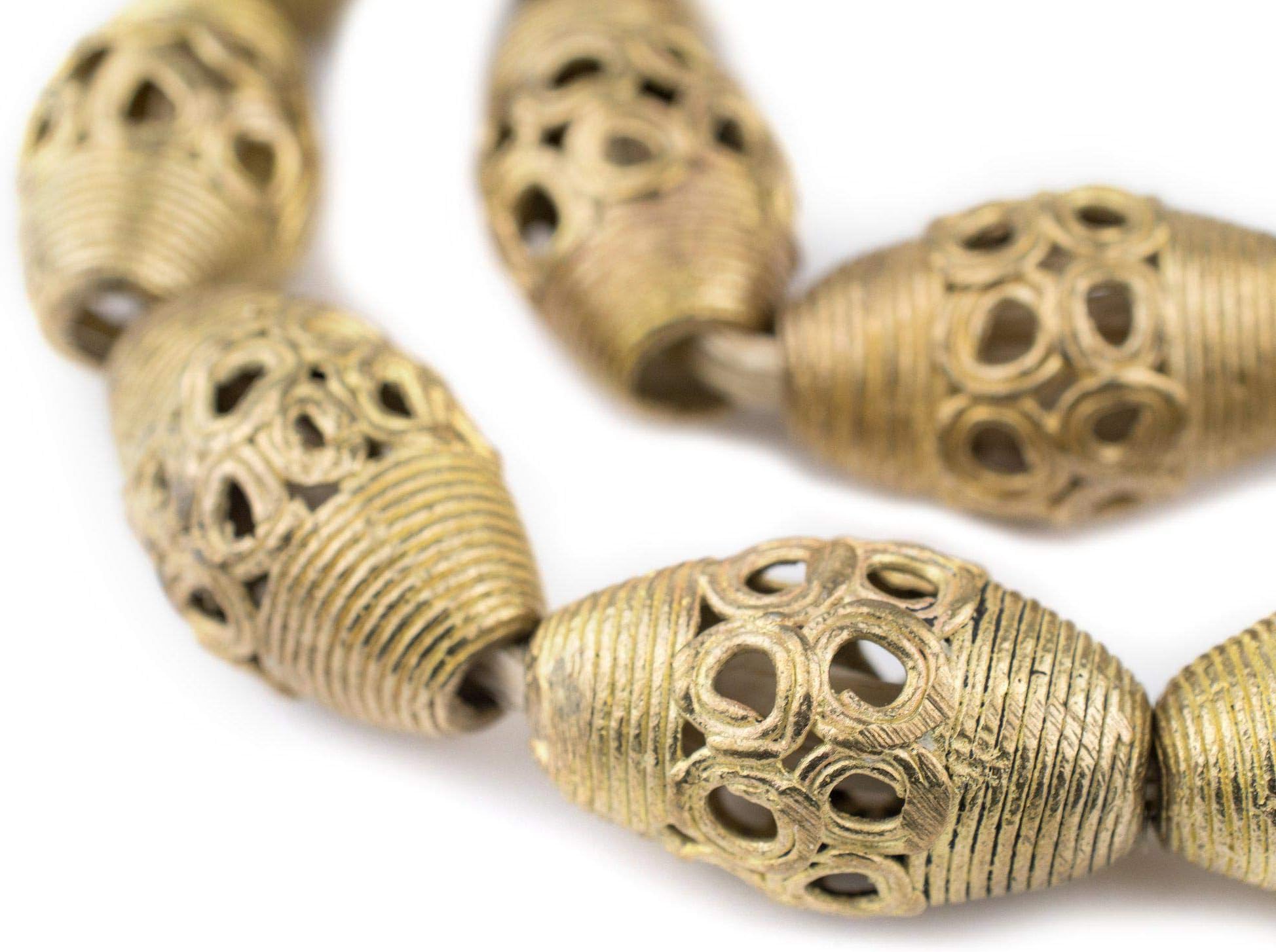 TheBeadChest Jumbo Bicone Ghana Brass Filigree Beads 34x21mm African Large Hole 24 Inch Strand Handmade