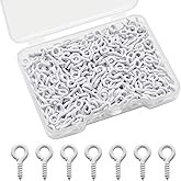 Pine & Linen 400 pcs 10x5mm Small Durable Screw Eyes Pins, Mini Screw Eye Hooks Eye Pins Charm Bead, Small Pegs for DIY Jewelry Making/Arts & Crafts Enthusiast(White)