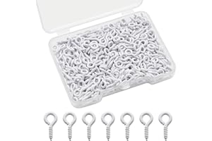 Pine & Linen 400 pcs 10x5mm Small Durable Screw Eyes Pins, Mini Screw Eye Hooks Eye Pins Charm Bead, Small Pegs for DIY Jewelry Making/Arts & Crafts Enthusiast(White)
