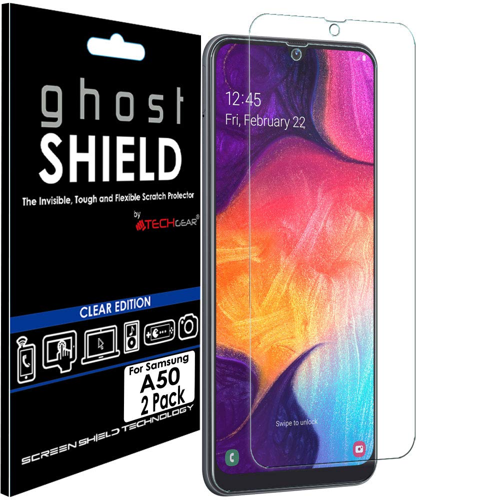 TECHGEAR [Pack of 2] Screen Protectors fit Samsung Galaxy A50 [ghostSHIELD Edition] Reinforced TPU film Screen Protector Guard Covers [FULL Screen Coverage] Curved Screen Area
