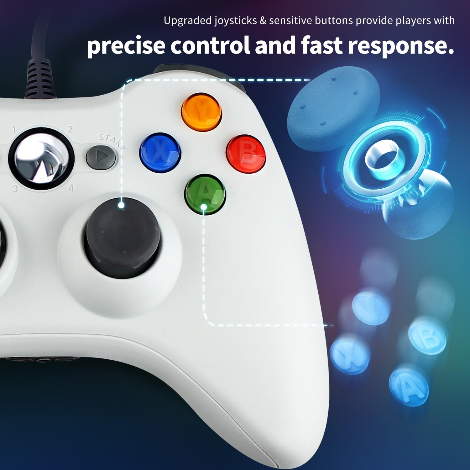 OSTENT Wired USB Controller Gamepad Joystick for Microsoft Xbox 360 Console Windows PC Laptop Computer Video Game Color White