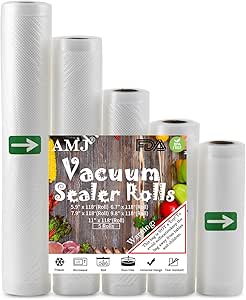 AMJ Vacuum Sealer Bags For Food Saver &amp; Seal a Meal Vac Sealers, BPA Free, Heavy Duty Commercial Grade (5 xRoll)