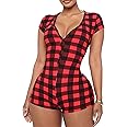 RUEWEY Women V-Neck Shorts Jumpsuit One Piece Bodysuit Pajama Long Sleeve Bodycon Rompers Overall