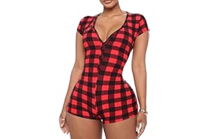 RUEWEY Women V-Neck Shorts Jumpsuit One Piece Bodysuit Pajama Long Sleeve Bodycon Rompers Overall