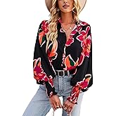 Blouse for Women Floral Print Blouse 2026 Long Sleeve Button Down Casual Fall Boho Oversized Tops Shirts