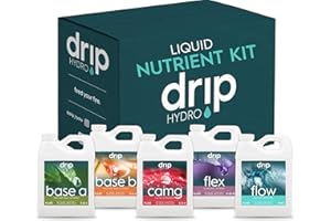 Drip Hydro 5-Part Nutrient Kit, Liquid Growth & Bloom Nutrition System, Base A, Base B, CaMg, Flex, Flow, Supports Growth to Bloom, pH Stable & Clean for Hydroponics, Soil and Coco, 5 Quarts Total