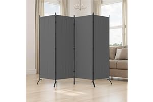 PHONJOROO Room Divider, 4 Panel Folding Privacy Screens, 88” Portable Room Dividers with Metal Feet, Lightweight 6FT Partition Divider for Room Separation Wall Divider Screen for Bedroom Office (Grey)