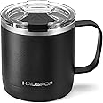 HAUSHOF 14 oz Coffee Mug, Insulated Coffee Mug with Handle, Travel Camping Cup, Portable Stainless Steel Coffee Cup, Insulated Coffee Cups with Lid, Black