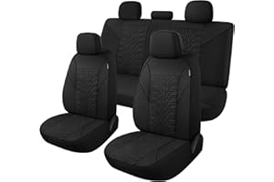 CAROMOP Car Seat Covers Full Set, Washable and Breathable Premium Cloth Seat, Split Bench Seat Covers for Cars, Universal Fit for Most Car Interior Covers Sedan Truck SUV(Black)