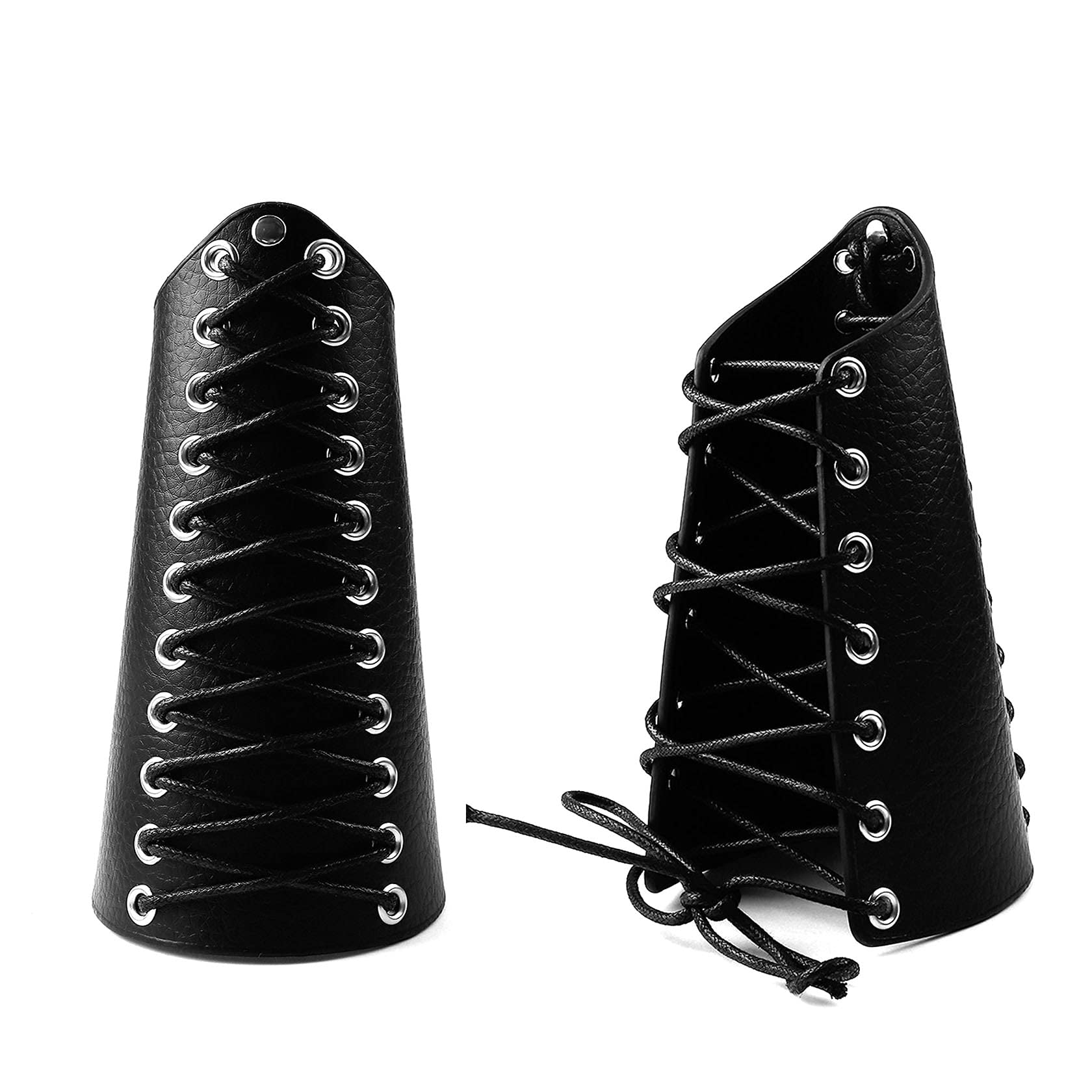 Eigso 1 Pair Black Punk PU Leather Bracers for Men Women Wax Rope Cuff Medieval Gauntlet Set for Man Woman