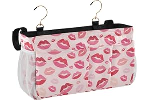 KOPIRIT Lips Pink Valentines Pattern Bedside Caddy Storage Bag Bedside Organizer for Bunk Bed Headboards College Organizer Ca