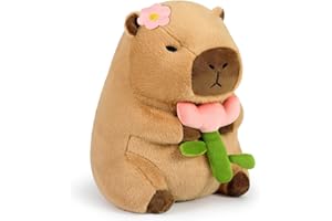 Ditucu Cute Capybara Plush Pillow Holding Flower Capibara Stuffed Animal Plushies Toys for Gifts for Kids Girlfriend Brown 11 inch