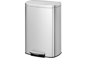 Garvee 13 gal / 50 L Stainless Steel Kitchen Trash Can with Lid, Large Rustproof Garbage Can for Kitchen, Step-on Metal Trash Bin with Inner Bucket, Rear Handle, Soft Close Lid, Silver