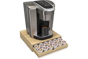 WELL WENG Bamboo Coffee Pod Drawer Organizer Compatible with K-Cups, Under Cabinet Coffee Station Storage Rack, Natural Wood 