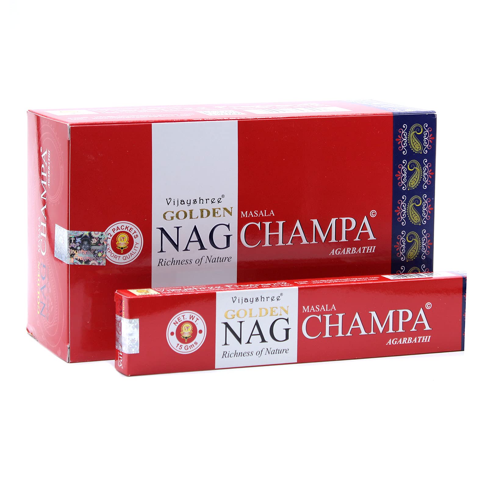 Vijayshree Golden Nag Hand-Rolled Incense Sticks | Authentic Indian | Purifying & Relaxing Aroma | (3 Packs, Nag Champa)