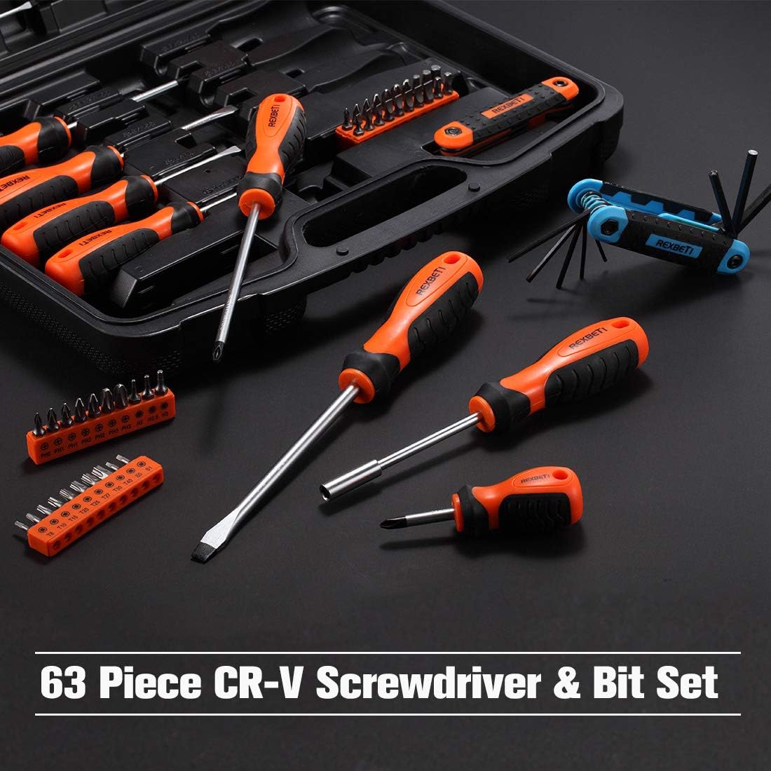REXBETI Magnetic Screwdriver Set, 63 in 1 Multifunctional Repair Tool Kit with Slotted Phillips Screwdrivers, Precision Screwdrivers, Inch Metric Folding Allen Wrench Set and Screwdriver Bits: Home Improvement