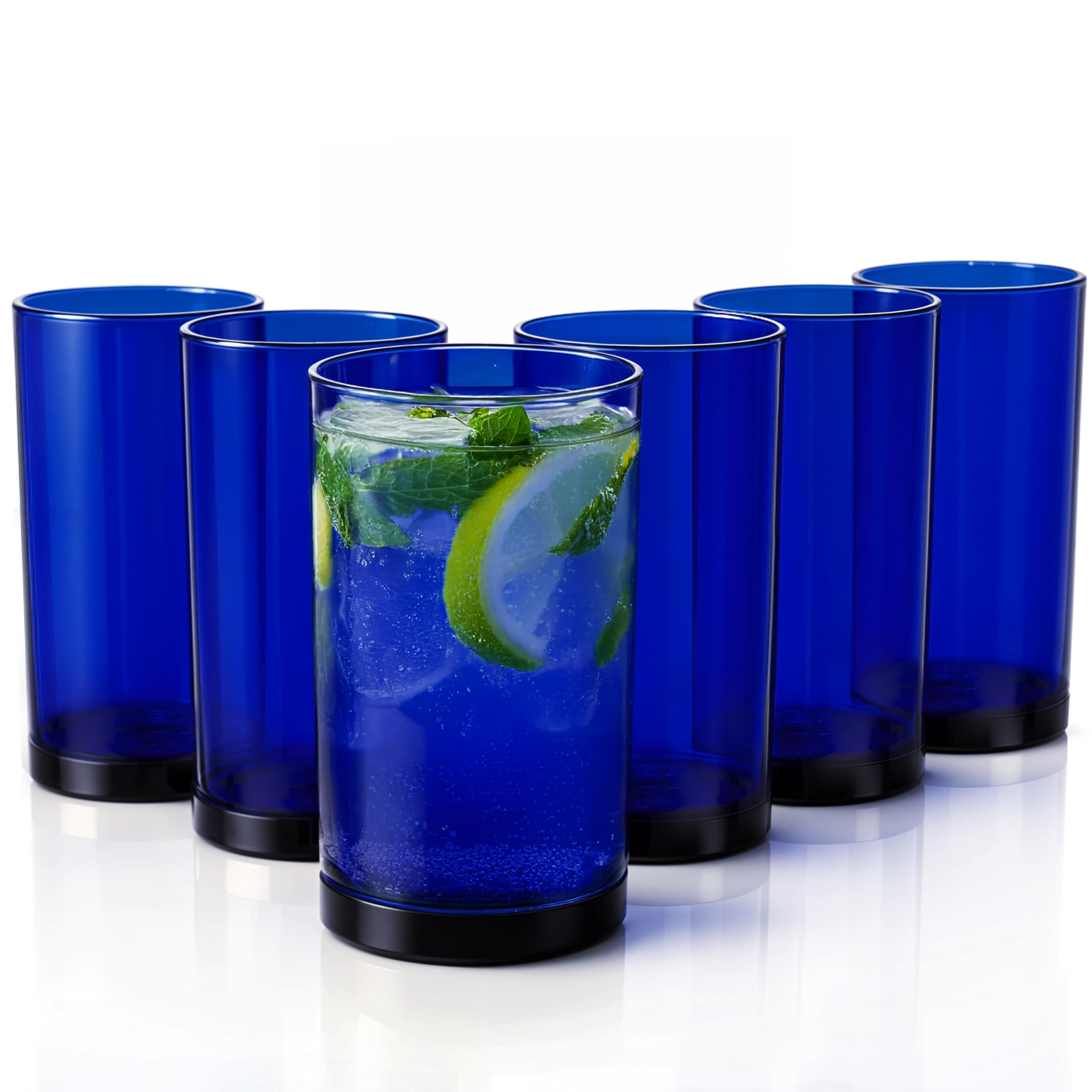 Zulay Kitchen Plastic Drinking Glasses (Set of 6) – 16oz Acrylic Shatterproof Water Cups for Home, Kitchen & Outdoors – Cobalt Blue Glass Look – BPA & Lead-Free – Top-Rack Dishwasher Safe Image