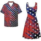 Dreaweet Summer Dresses for Women A-Line Sleeveless Flowy Sun Dresses,Men's Casual Button-Down Shirts,Couple Matching Outfits