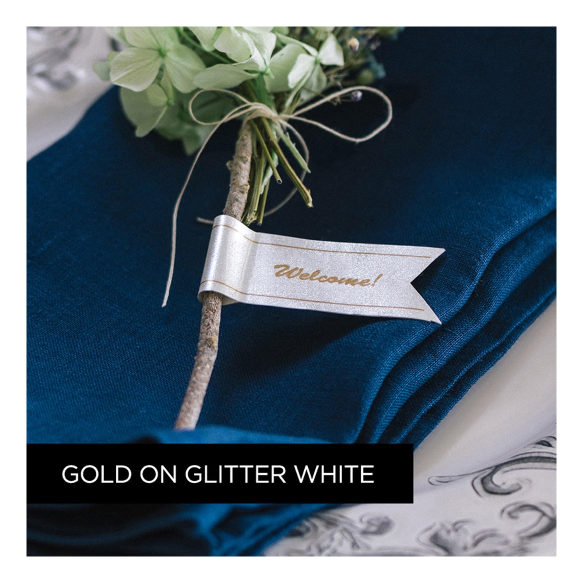 Brother P-Touch TZe-PR234 Gold Print on Premium Glitter White Laminated Tape 12mm (0.47”) Wide x 8m (26.2’) Long, TZEPR234