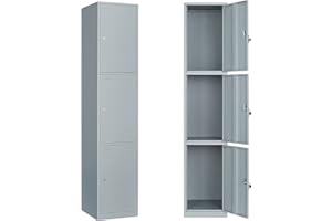 Yizosh Metal Locker for Gym, School, Office, 71" Metal Storage Locker Cabinets for Employees, Students Steel Lockers Three Tier with 3 Doors (3 Door, Gray)