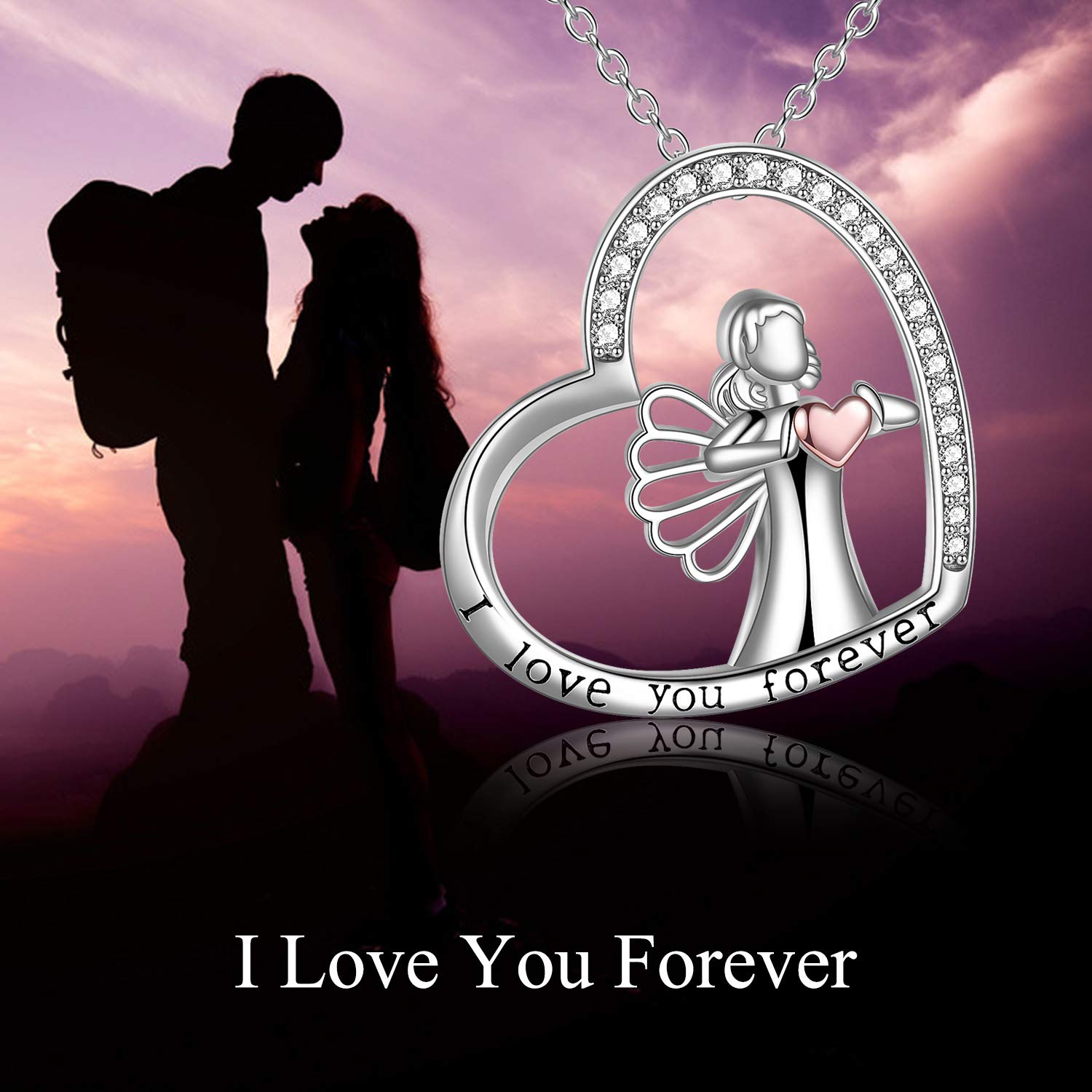 YFN Sterling Silver Blessed Angels Love Heart Necklace Woman's Jewelry 18" Thank You Gifts for Her Girlfriends