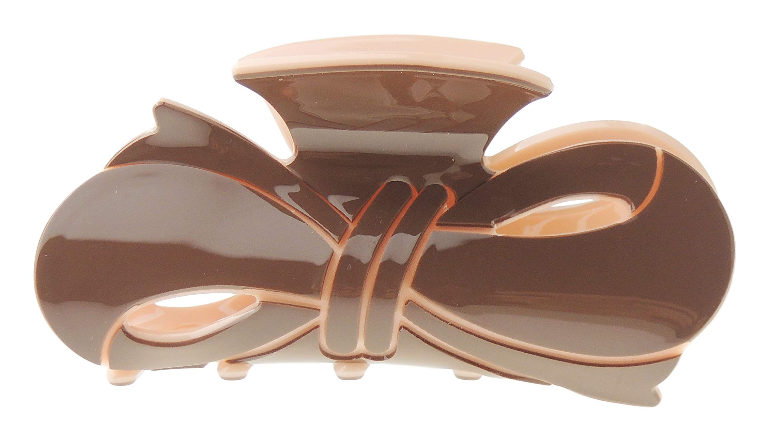 Women Girls Bulldog Wave Jaw Clip Octopus Clamp Grip Bridal Wedding Party Birthday Christmas Summer Styling Short Long Hair Plain Long Bow (Chocolate Pink)