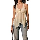 MakeMeChic Women's Tie Backless Halter Tops Asymmetrical Split Hem Going Out Tank Top