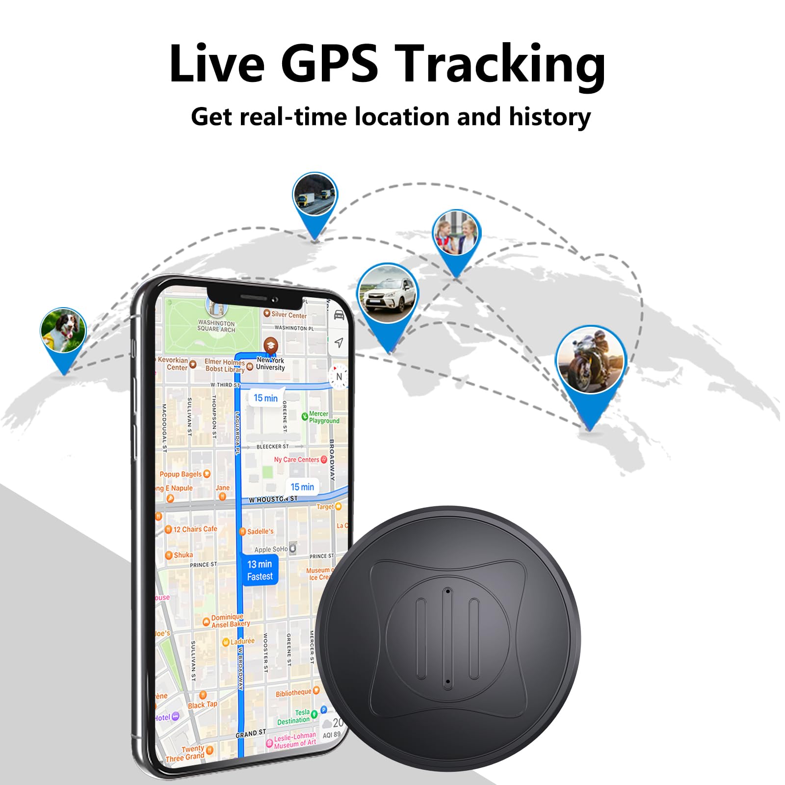 Quvjd GPS Tracker for Vehicles,Car GPS Tracker Portable Real Time Magnetic GPS Tracking Device,Full Global Coverage Location Tracker for Car,Kids,Dogs.No Monthly Fee/No Subscription Required