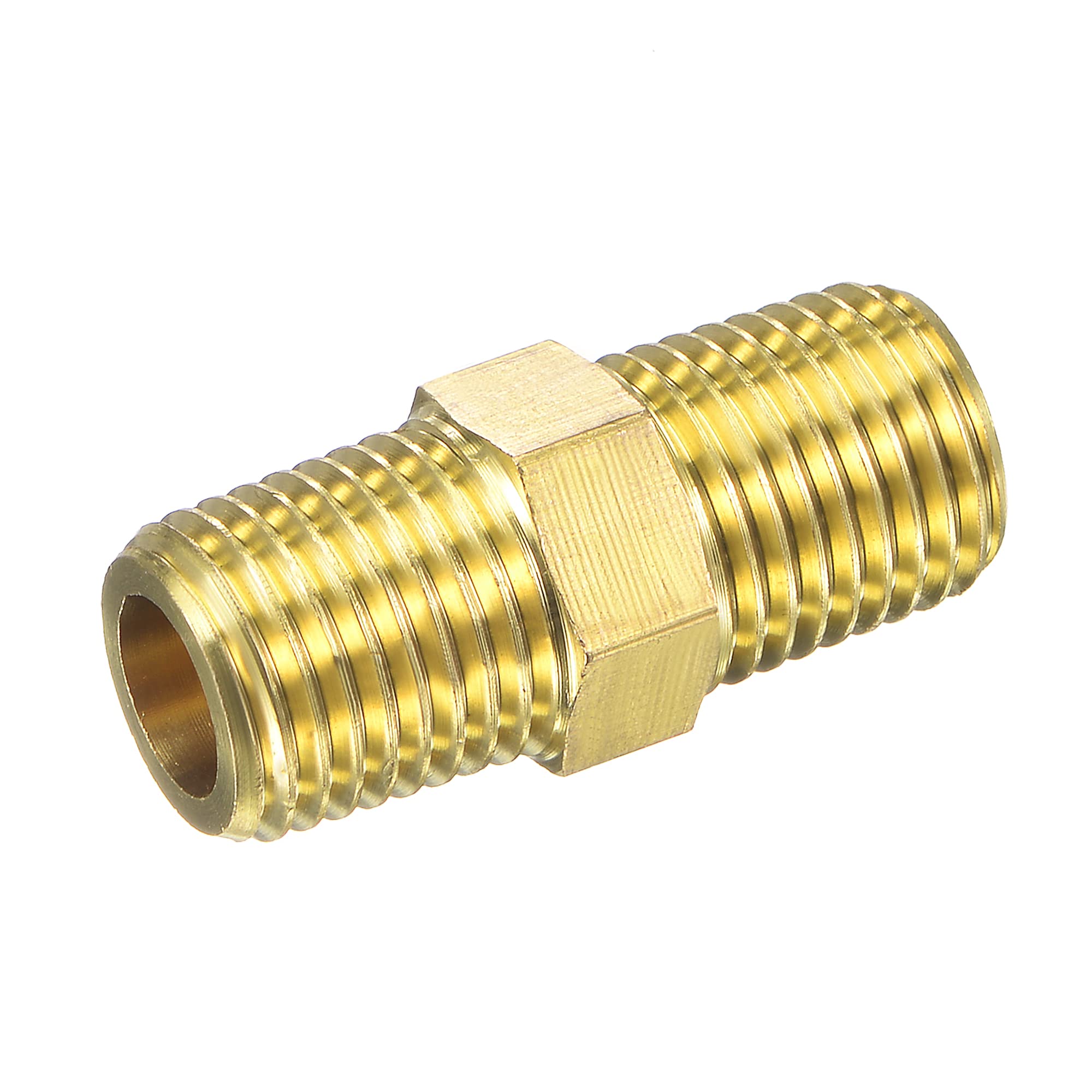 sourcing map Hex Nipple 1/4 NPT Male x 1/4 NPT Male Brass Thread Pipe Fitting for Water Oil Air Pressure Gauge Temp Sensor