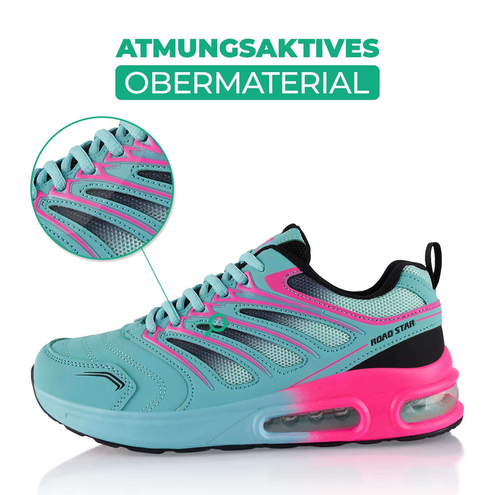 Fusskleidung® Damen Herren Sportschuhe Dämpfung Sneaker leichte Laufschuhe Türkis Schwarz Pink EU 40 2