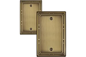 ZILLSEA 2-Pack Antique Brass Blank Wall Plate Covers, Decorative Pearl Blank Outlet Cover Plate, Durable Metal, 3.15''*4.88''