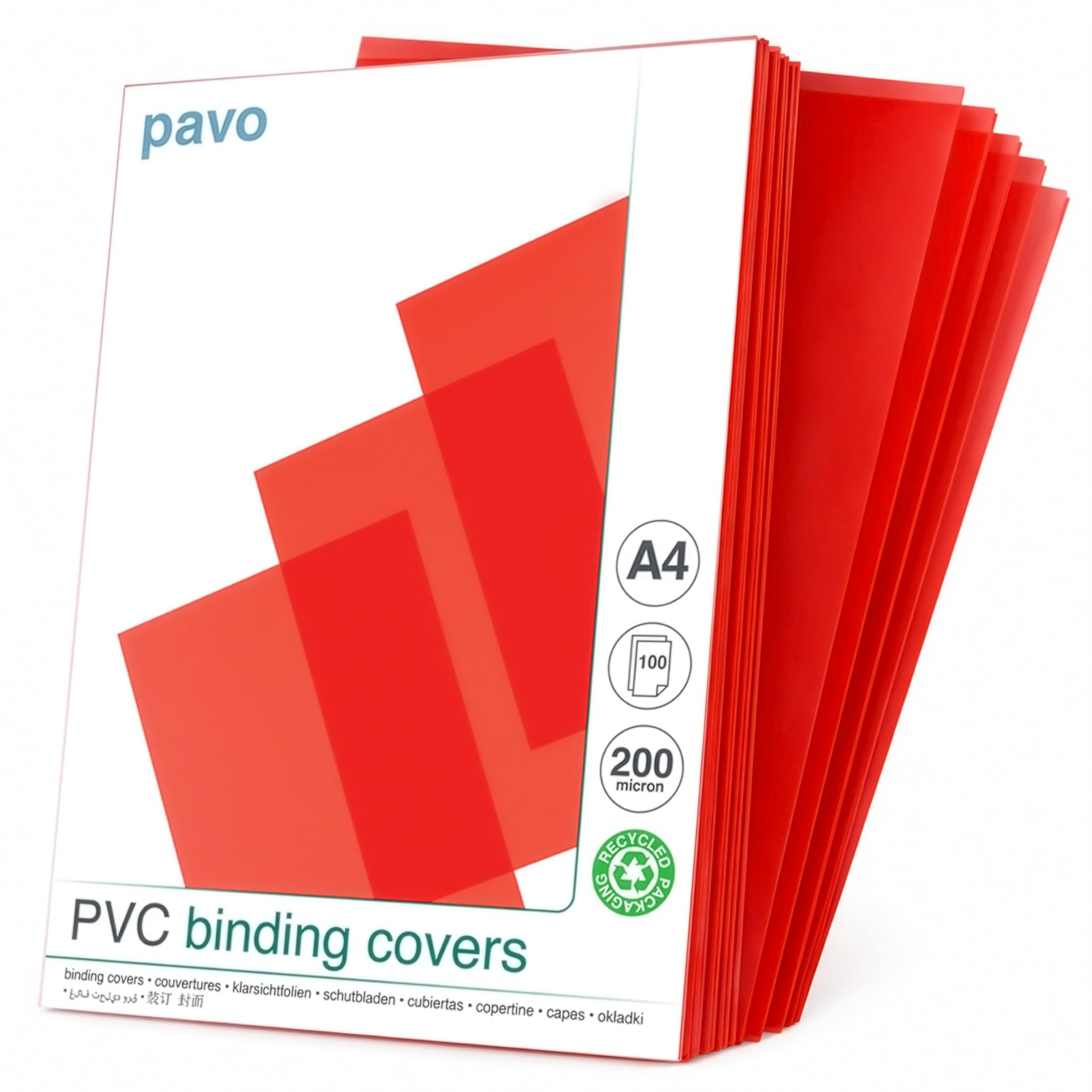 Pavo - A4 200 Micron PVC Glass Red Cover - Clear (Pack of 100)