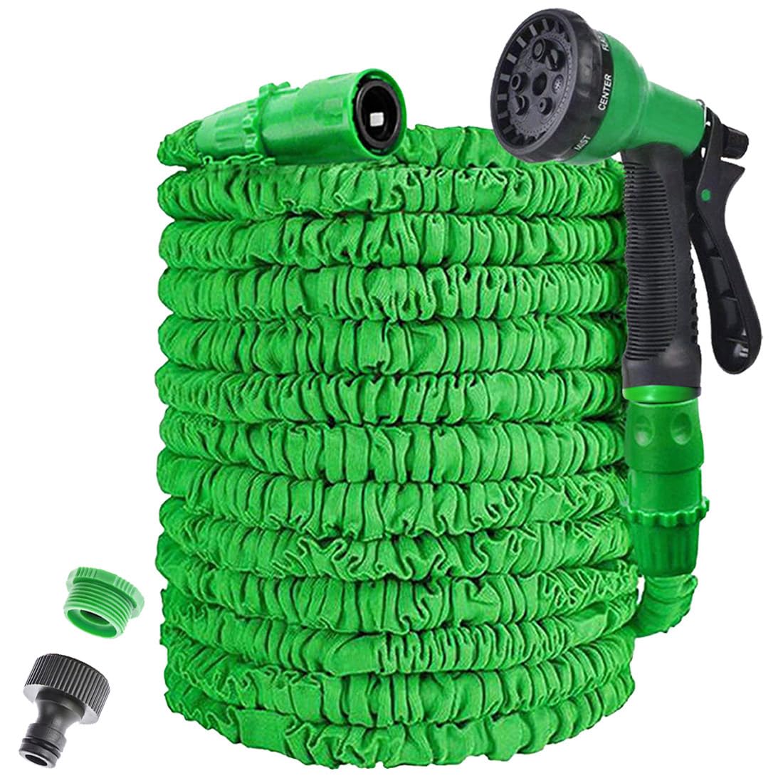Retractable Garden Hose,50ft Flexible Hose Pipe with 8 Function Water Spray Hosepipes Nozzle,3 Times Expandable Magic Hose with 3/4", 1/2" Fittings 15m flexihose Expandable hosepipe (50ft, Green)