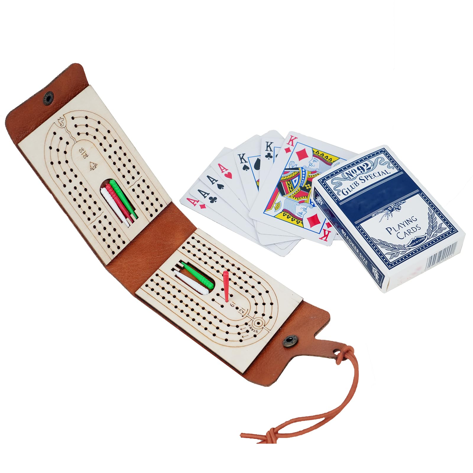 Travel Cribbage Board Game Set Portable Travel Games Includes Storage Space 1 Deck 6 Pegs of Cards and Instructions Classic Family Cribbage Game Ideal for Family Fun and Entertaining