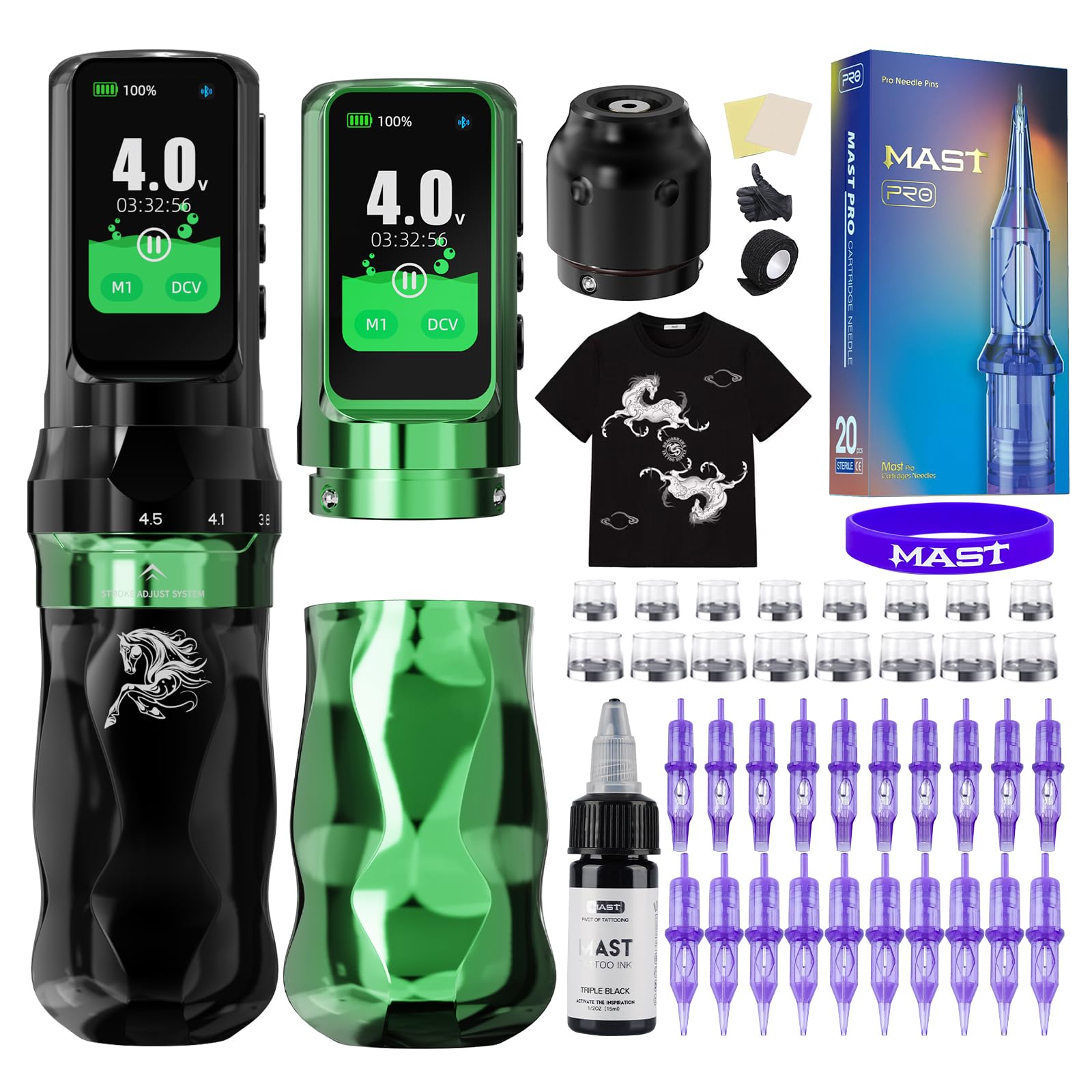 Photo 1 of *****************Missing items*****************
Mast Tattoo Fold Pro Cordless Tattoo Gun Kit Year of the Horse Edition Tattoo Machine 20 Pro Needles Black Tattoo Ink for Professional Artists Complete Tattoo Supplies (Green)